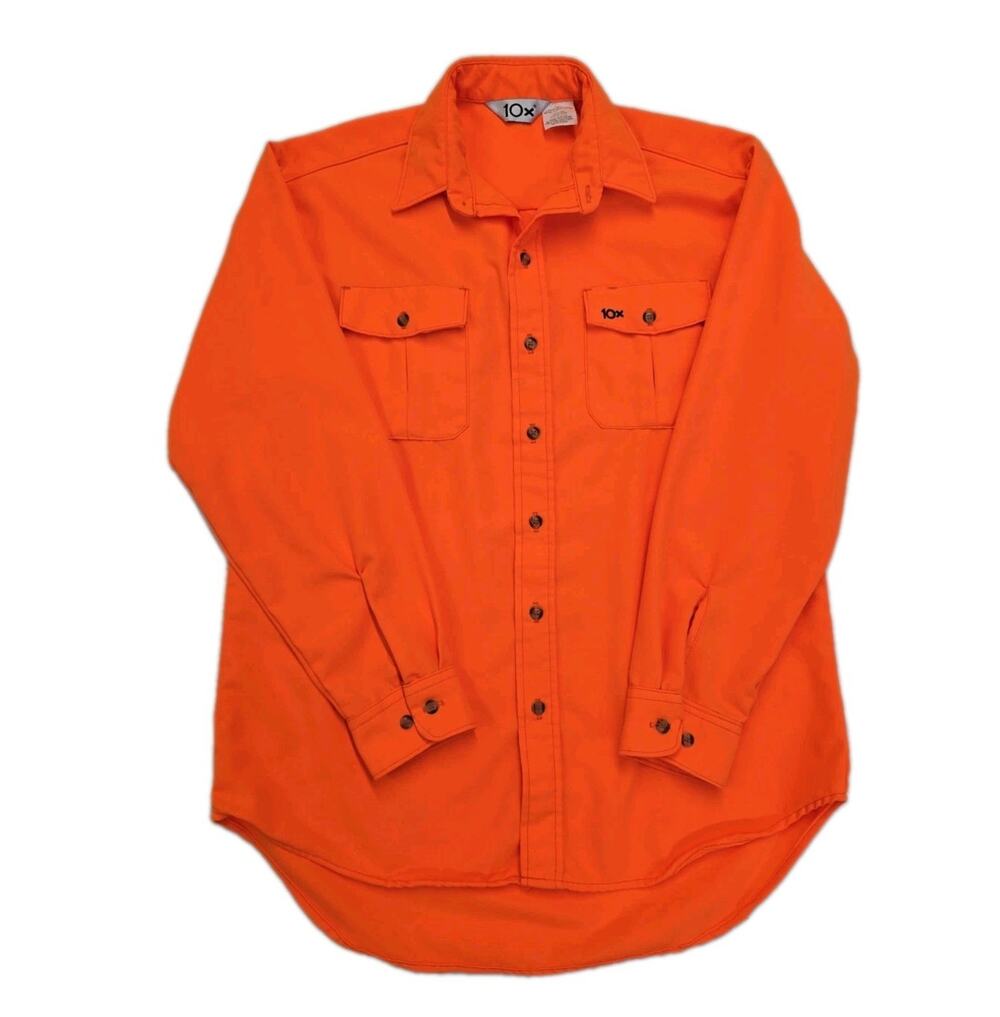 Vintage 10X Hunting Shirt Mens Large Regular Blaze Orange Safety Workwear USA